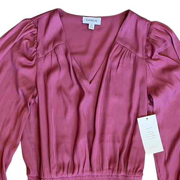 Evereve Women’s Sz XS NWT Shiloh Satin Long Sleeve Mini Dress Dusty Rose $118 - Picture 5 of 13